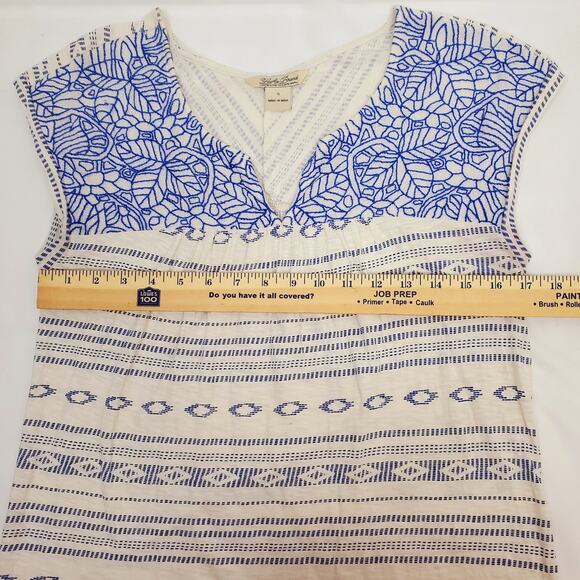 Lucky Brand Top S Embroidered Blue White Cap Sleeve Boho Gypsy Womens Size - Picture 5 of 6